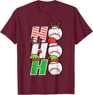 Christmas Baseball Ho Ho Ho Funny Xmas Sports Men Boys Kids T-Shirt - T-Shirt | Maroon