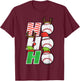 Christmas Baseball Ho Ho Ho Funny Xmas Sports Men Boys Kids T-Shirt - T-Shirt | Maroon
