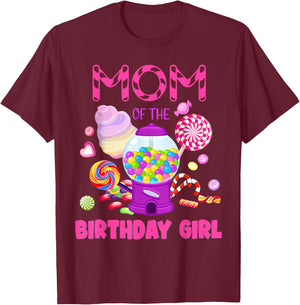 Mom Of The Birthday Gifts Girl Candyland Candy Birthday T-Shirt - T-Shirt | Maroon