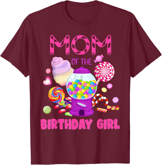 Mom Of The Birthday Gifts Girl Candyland Candy Birthday T-Shirt - T-Shirt | Maroon
