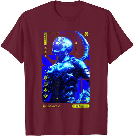 Blue Beetle Heroic Pose Information Card Poster V2 T-Shirt - T-Shirt | Maroon