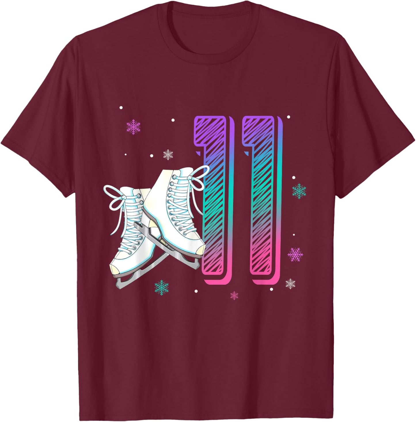 Figure Ice Skating 11 Years Old 11th Birthday Girl Theme T-Shirt - T-Shirt | Maroon