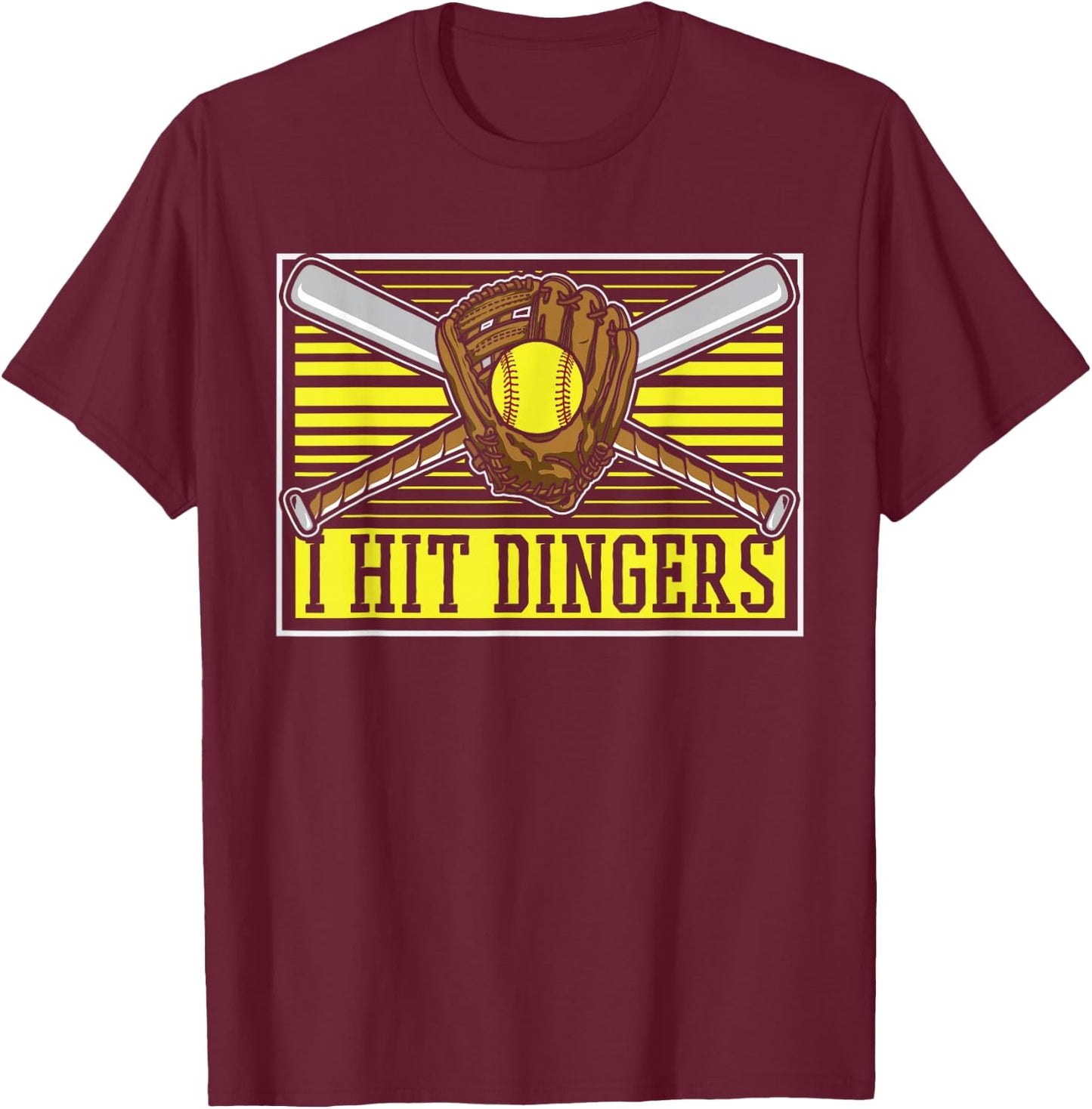 Funny Softball Batter Catcher Pitcher - I Hit Dingers T-Shirt - T-Shirt | Maroon