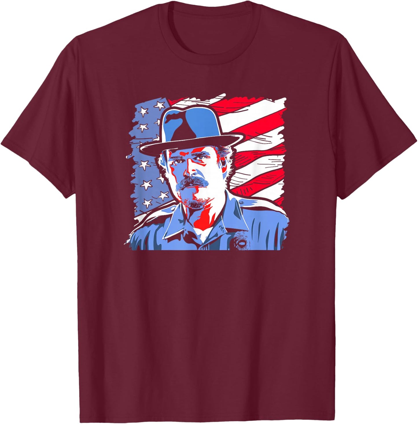 Stranger Things Jim Hopper Poster USA Flag Americana T-Shirt - T-Shirt | Maroon