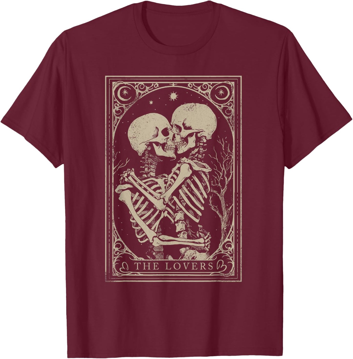 Tarot Card Shirt The Lovers Goth Skeleton Halloween Occult T-Shirt - T-Shirt | Maroon