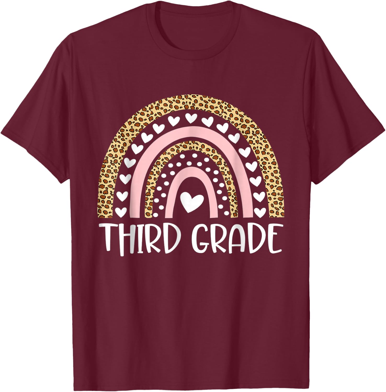Third Grade Leopard Rainbow Back To School Teacher T-Shirt - T-Shirt | Maroon