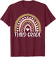 Third Grade Leopard Rainbow Back To School Teacher T-Shirt - T-Shirt | Maroon