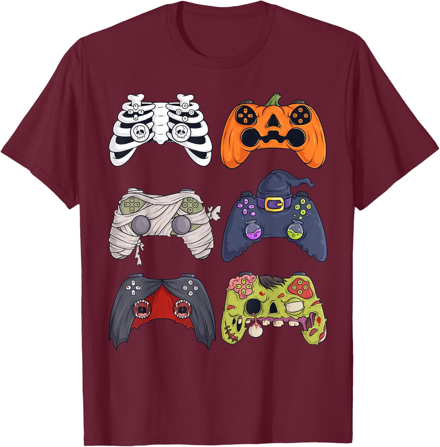 Halloween Skeleton Zombie Gaming Controllers Mummy Boys Kids T-Shirt - T-Shirt | Maroon