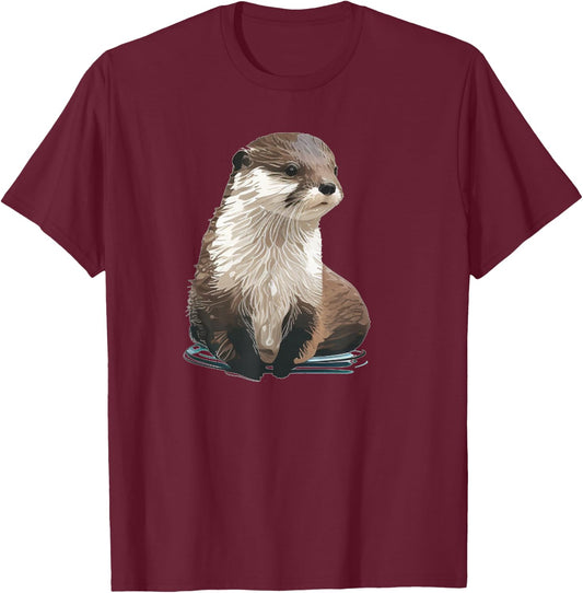 Cute Otter Face for Sea Otter Lovers T-Shirt - T-Shirt | Maroon