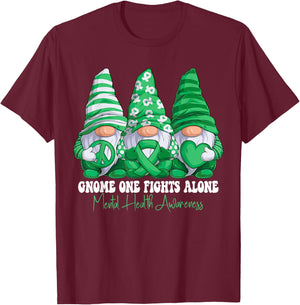 Mental Health Awareness Month Green Ribbon Gnomies Support T-Shirt - T-Shirt | Maroon