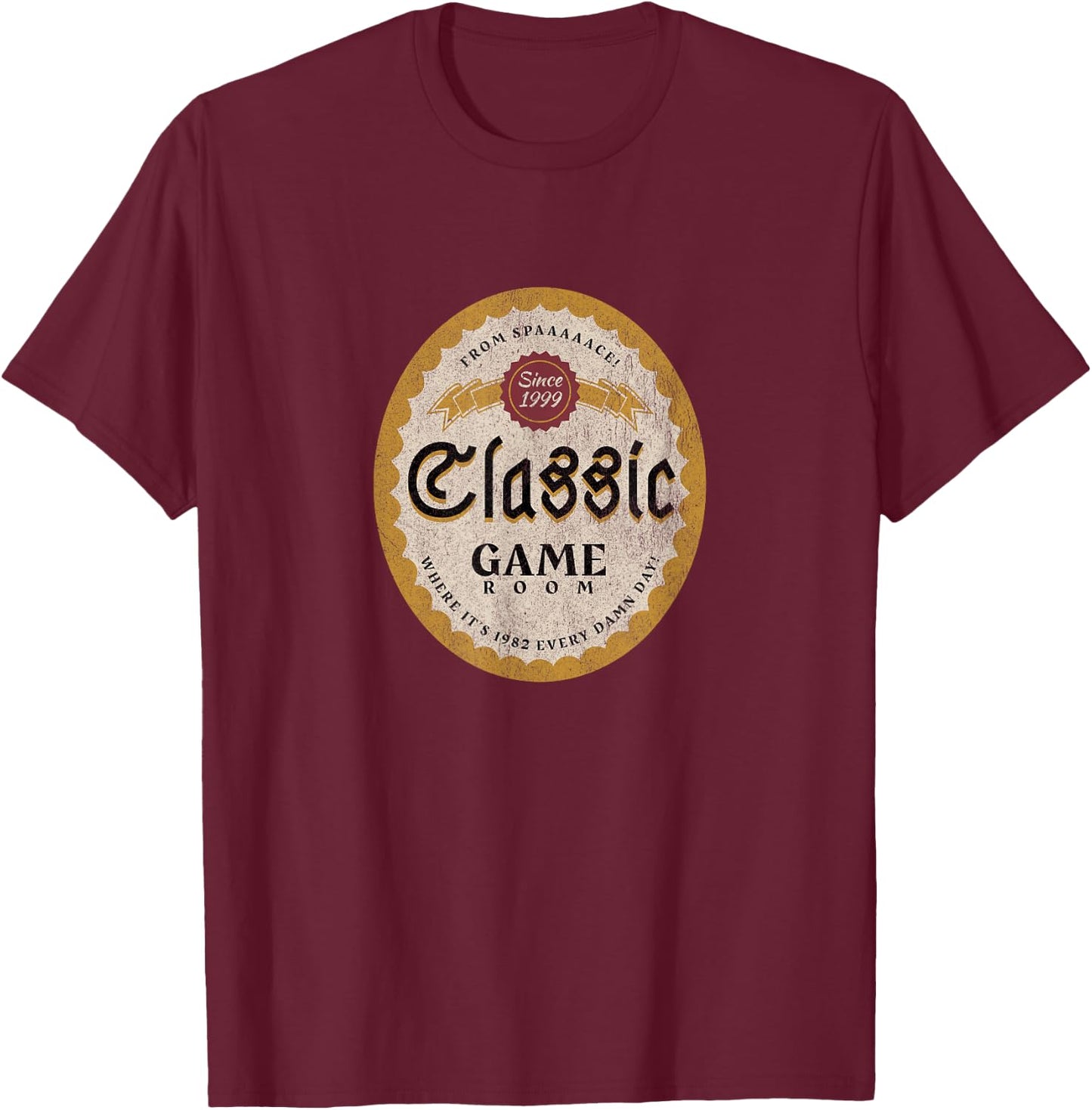 Classic Game Room "From Spaaaaace!" Beer Logo T-Shirt - T-Shirt | Maroon
