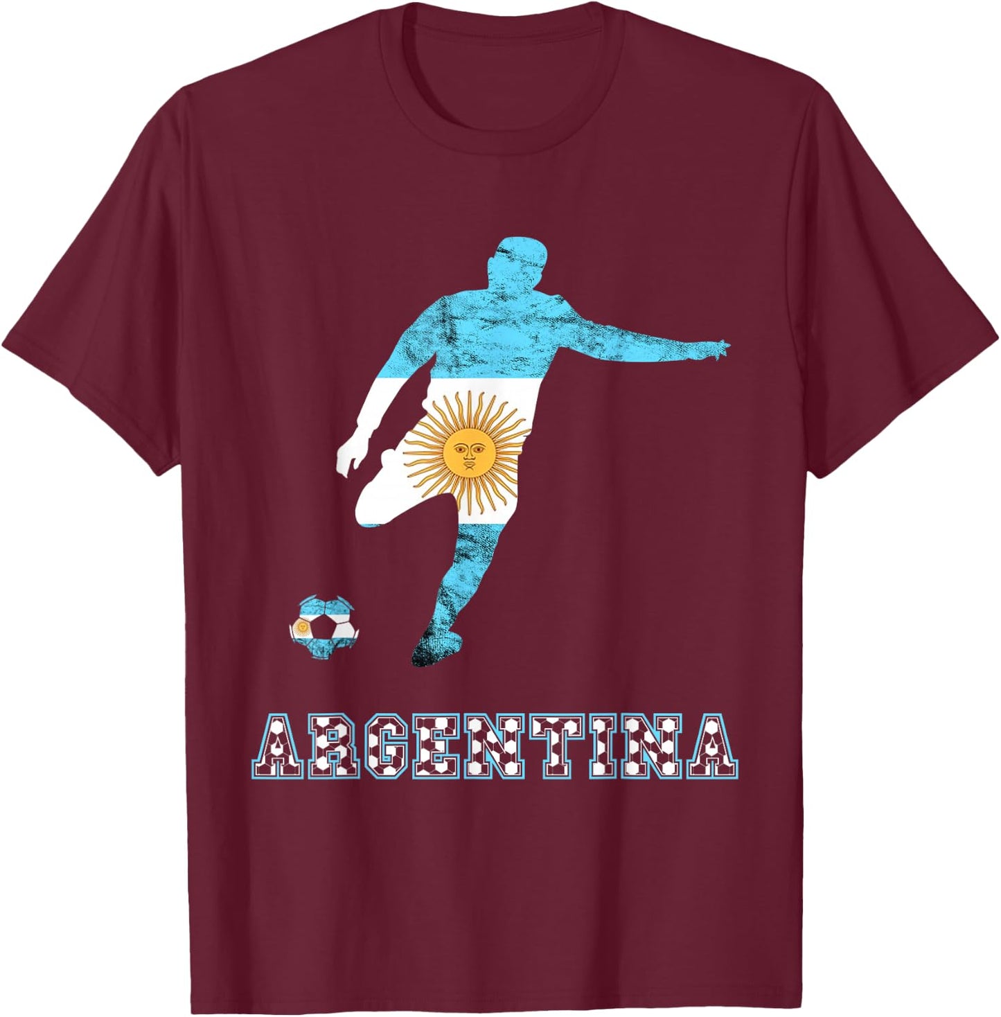 Argentina Argentina Soccer Player Sun Of May Argentina Flag T-Shirt - T-Shirt | Maroon