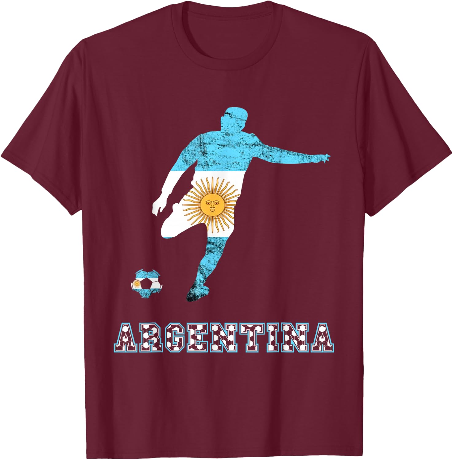 Argentina Argentina Soccer Player Sun Of May Argentina Flag T-Shirt - T-Shirt | Maroon