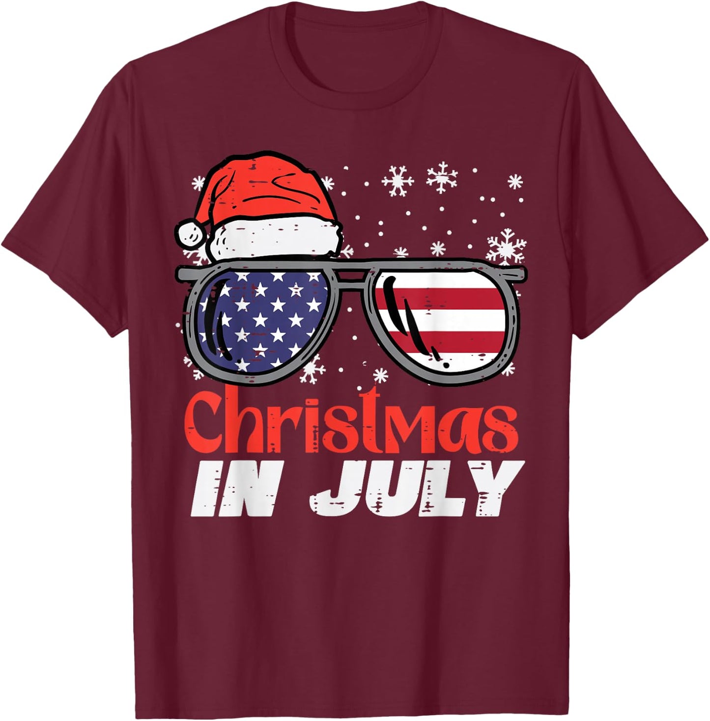 Christmas In July US Flag Santa Patriot Men Women Kids Boys T-Shirt - T-Shirt | Maroon