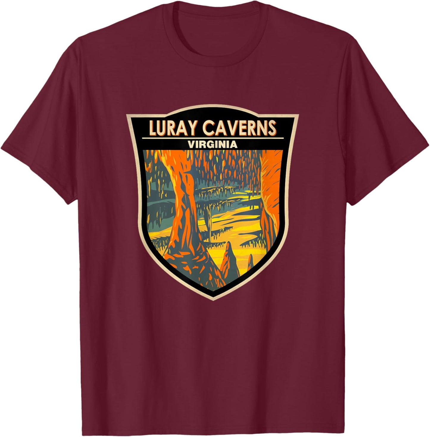 Luray Caverns Virginia Travel Art Badge Vintage T-Shirt - T-Shirt | Maroon