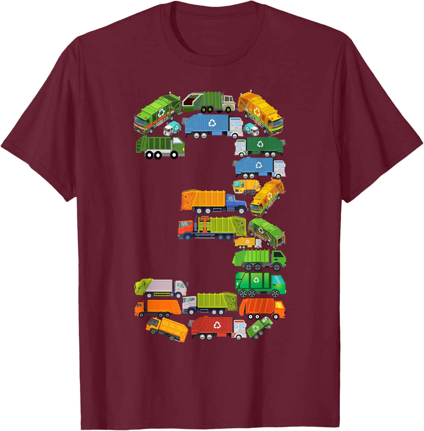 Garbage Truck 3rd Birthday Party Toddler 3 Year Old Boy Kids T-Shirt - T-Shirt | Maroon