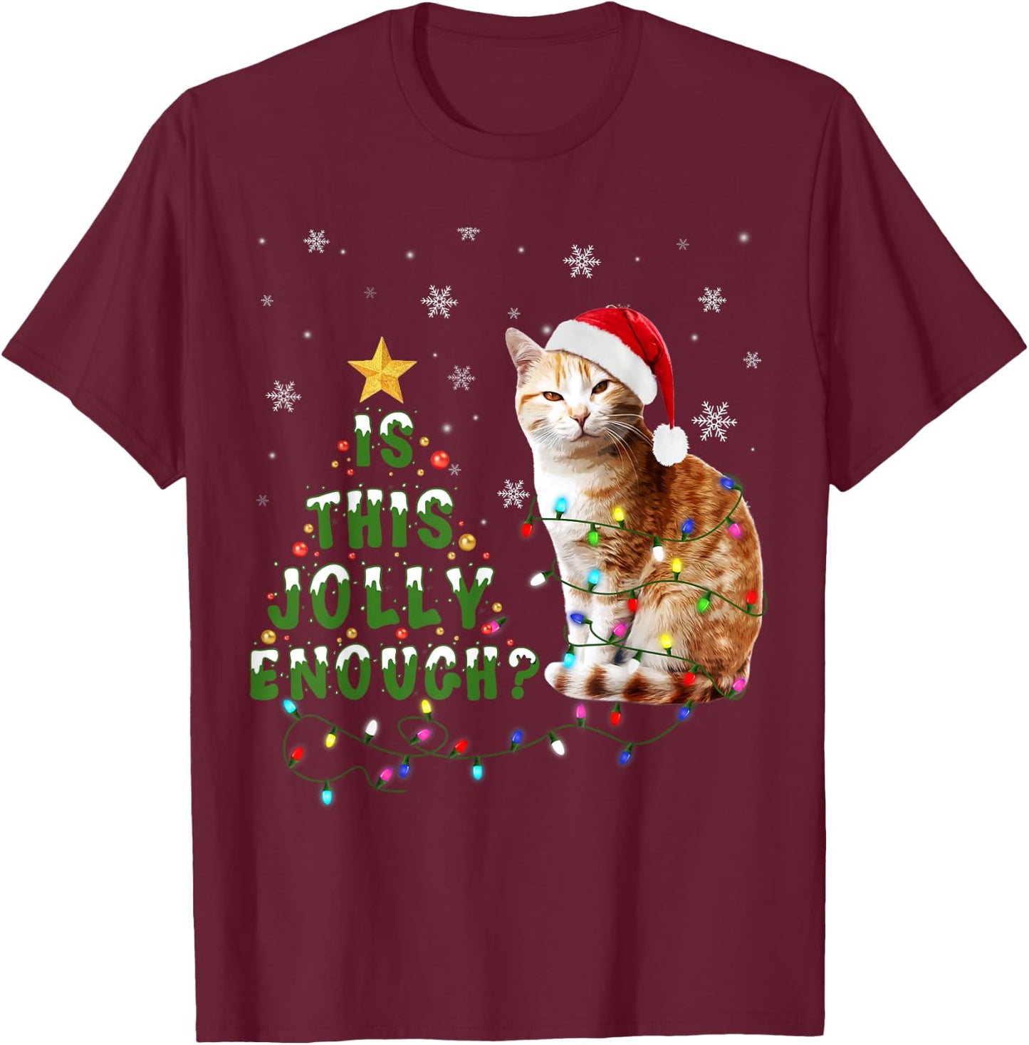 Is This Jolly Enough Santa Cat Light Christmas Women Kids T-Shirt - T-Shirt | Maroon