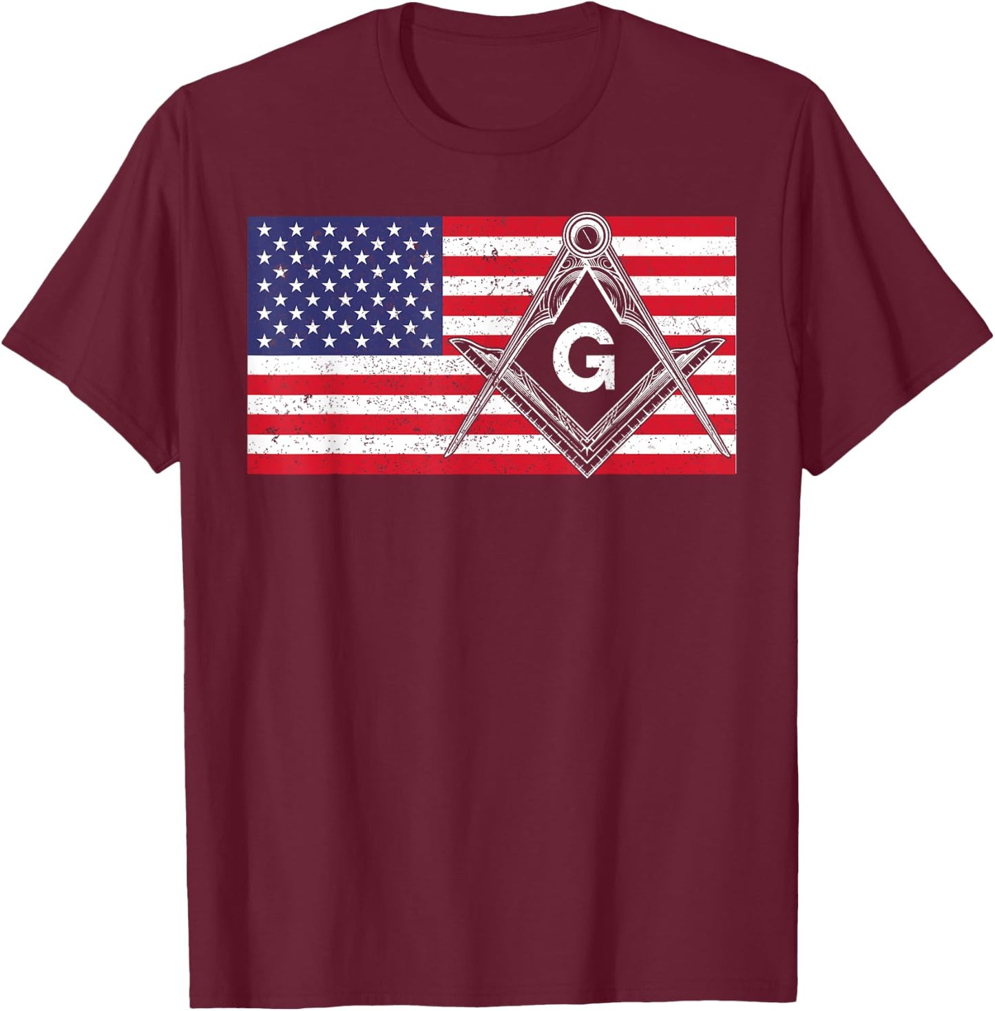 Vintage Masonic Shriner US Mason Flag Square and Compass T-Shirt - T-Shirt | Maroon