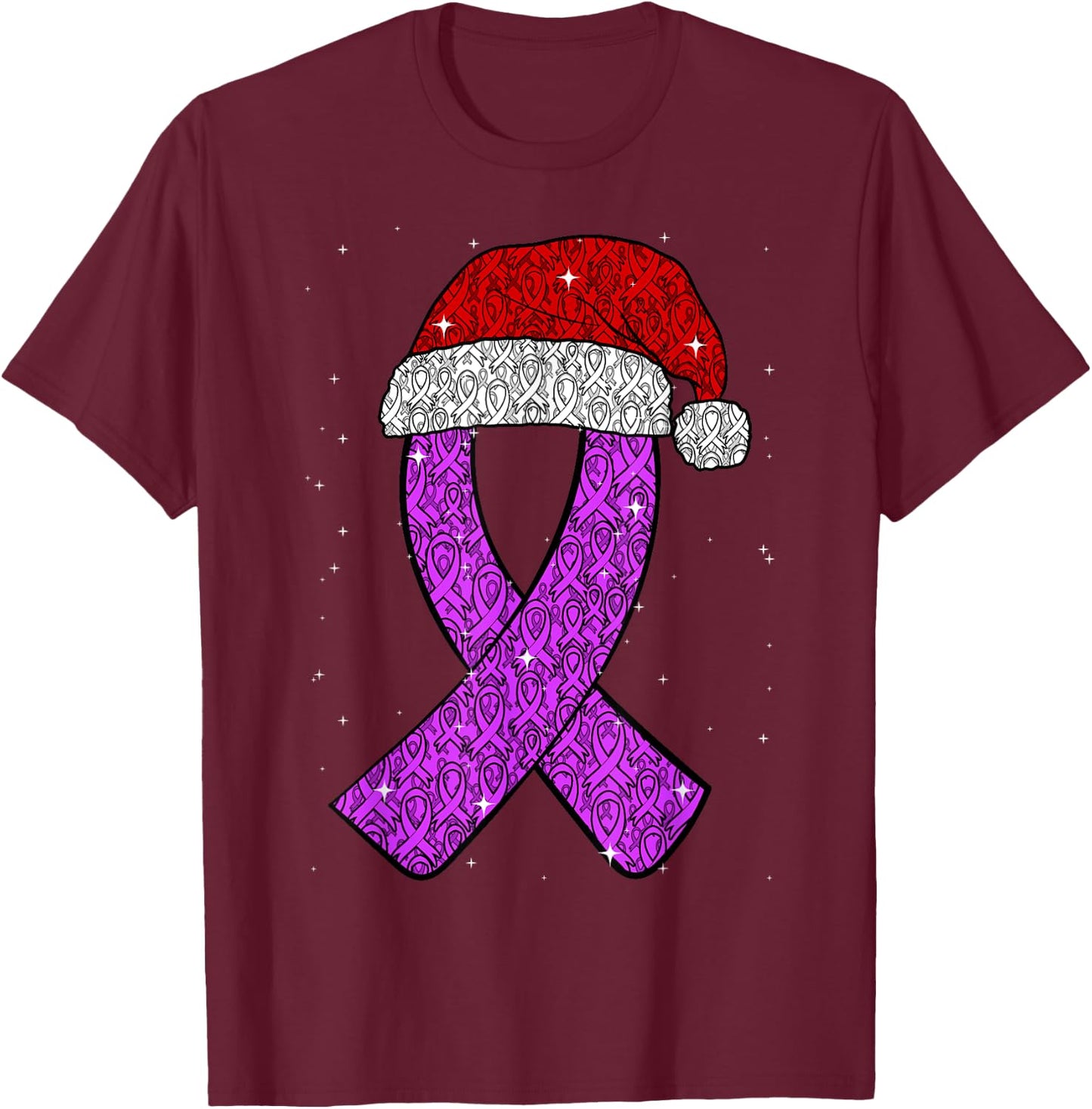 Epilepsy Christmas Hat Purple Awareness Ribbon Seizure T-Shirt - T-Shirt | Maroon