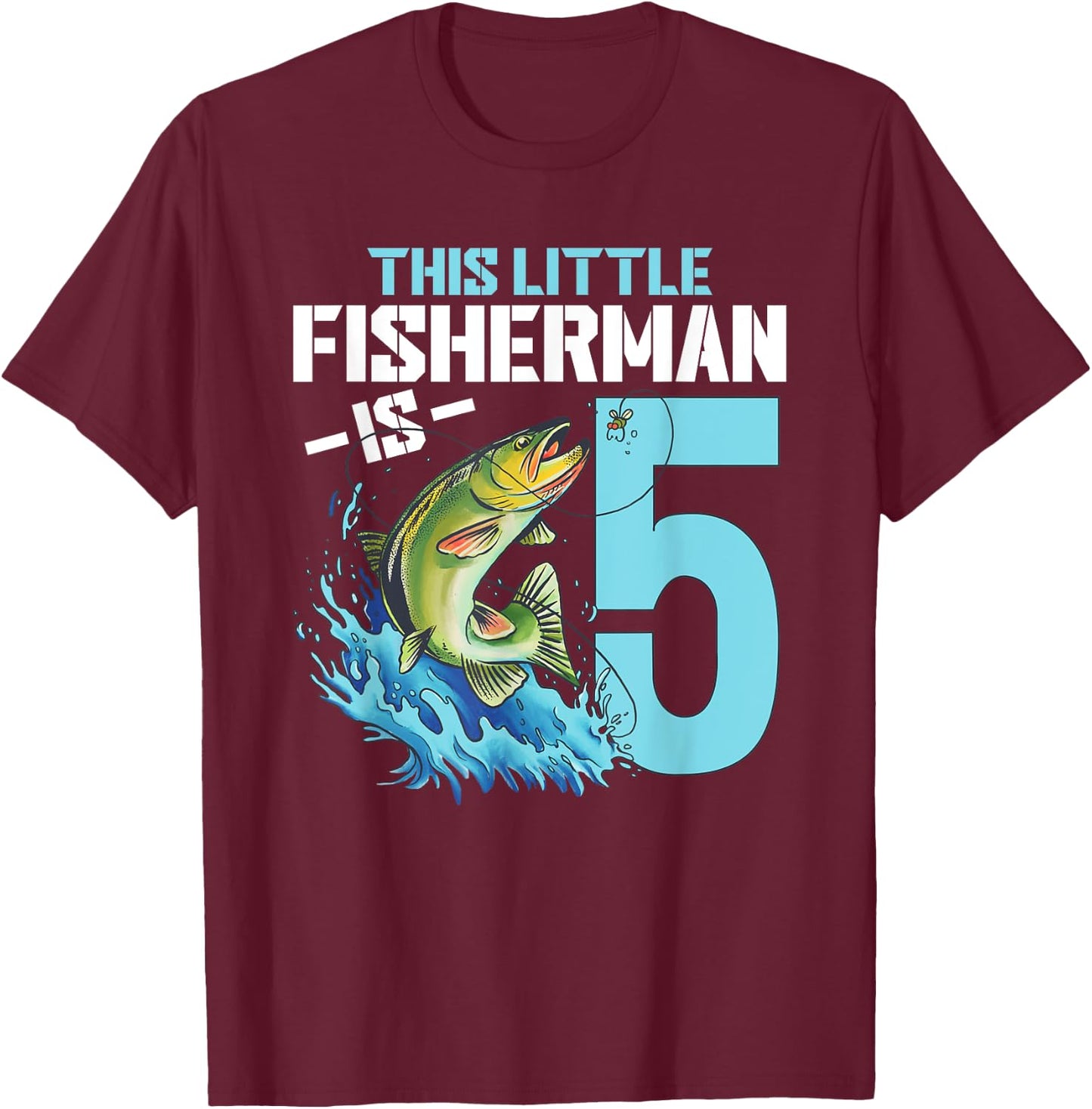 Fishing Birthday Shirt 5 Year Old Boy Fisher 5th Bday Kids T-Shirt - T-Shirt | Maroon