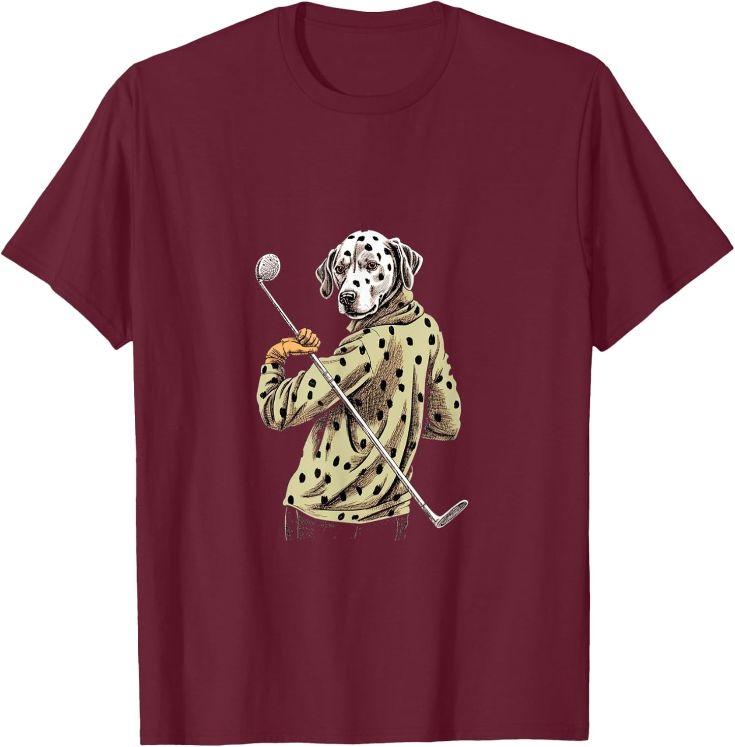 Golfer Dalmatian Golf Club Golf Player Dog Lover Golfing Men Women T-Shirt - T-Shirt | Maroon