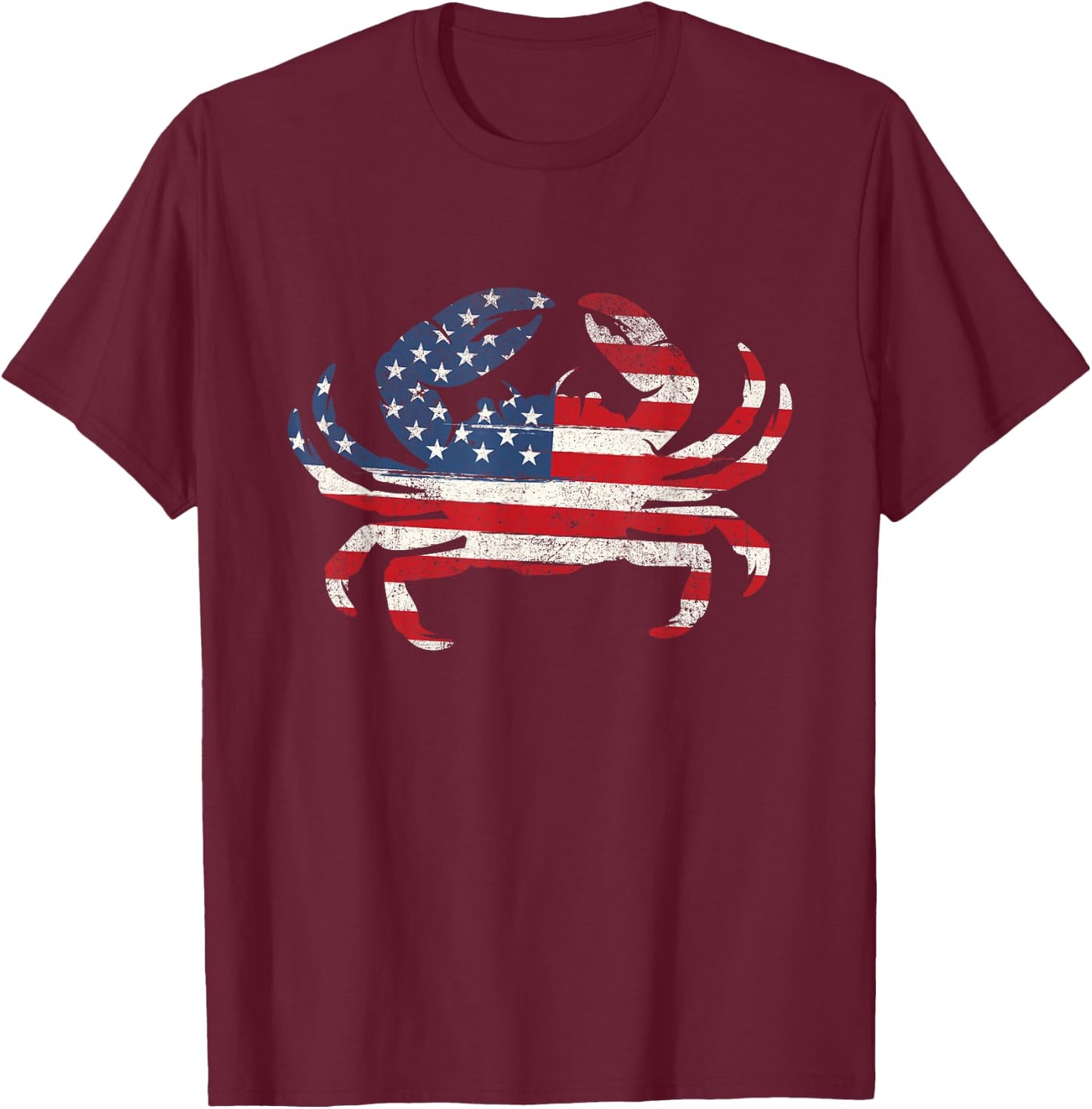 USA American Flag Crab - 4th of July Crabber Animal Lover T-Shirt - T-Shirt | Maroon