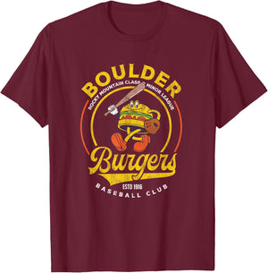 Boulder Burgers Retro Minor League Baseball Team T-Shirt - T-Shirt | Maroon