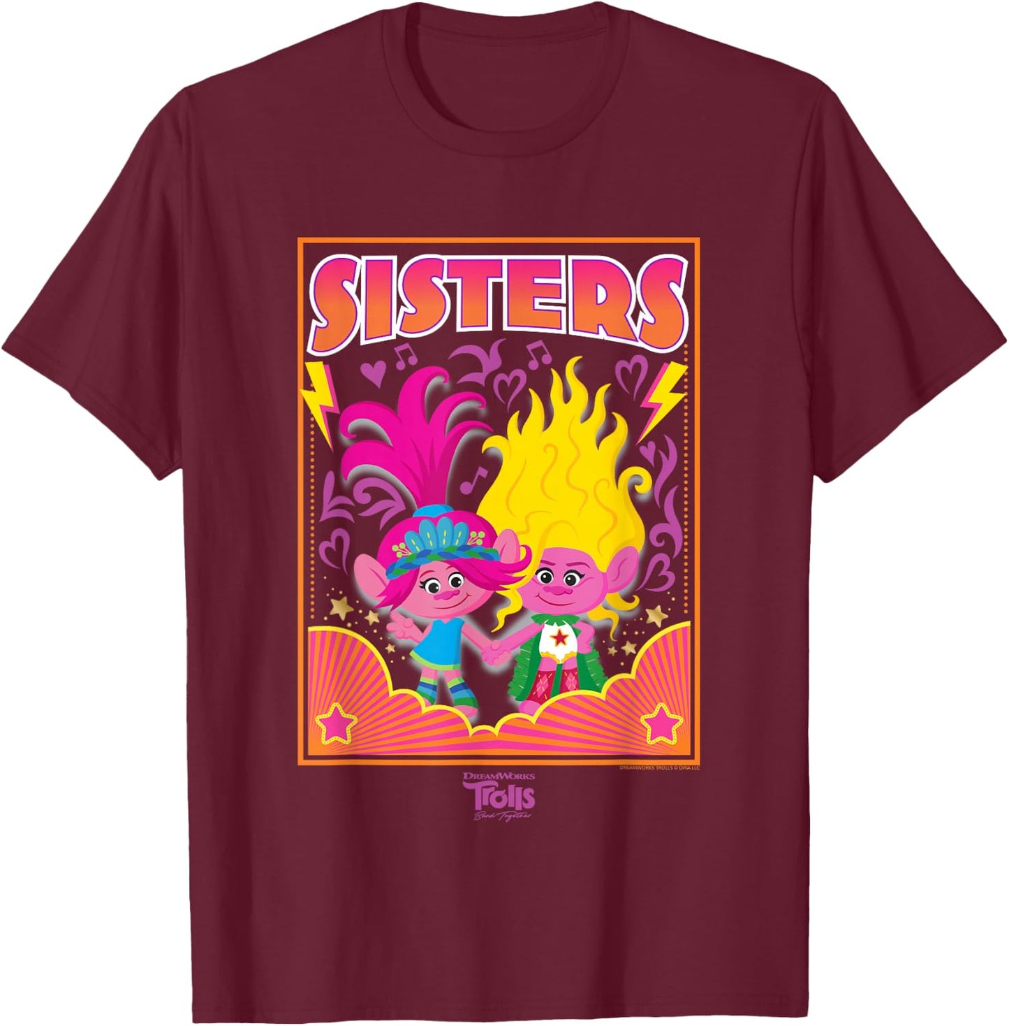 DreamWorks Trolls Band Together Poppy and Viva Sisters T-Shirt - T-Shirt | Maroon