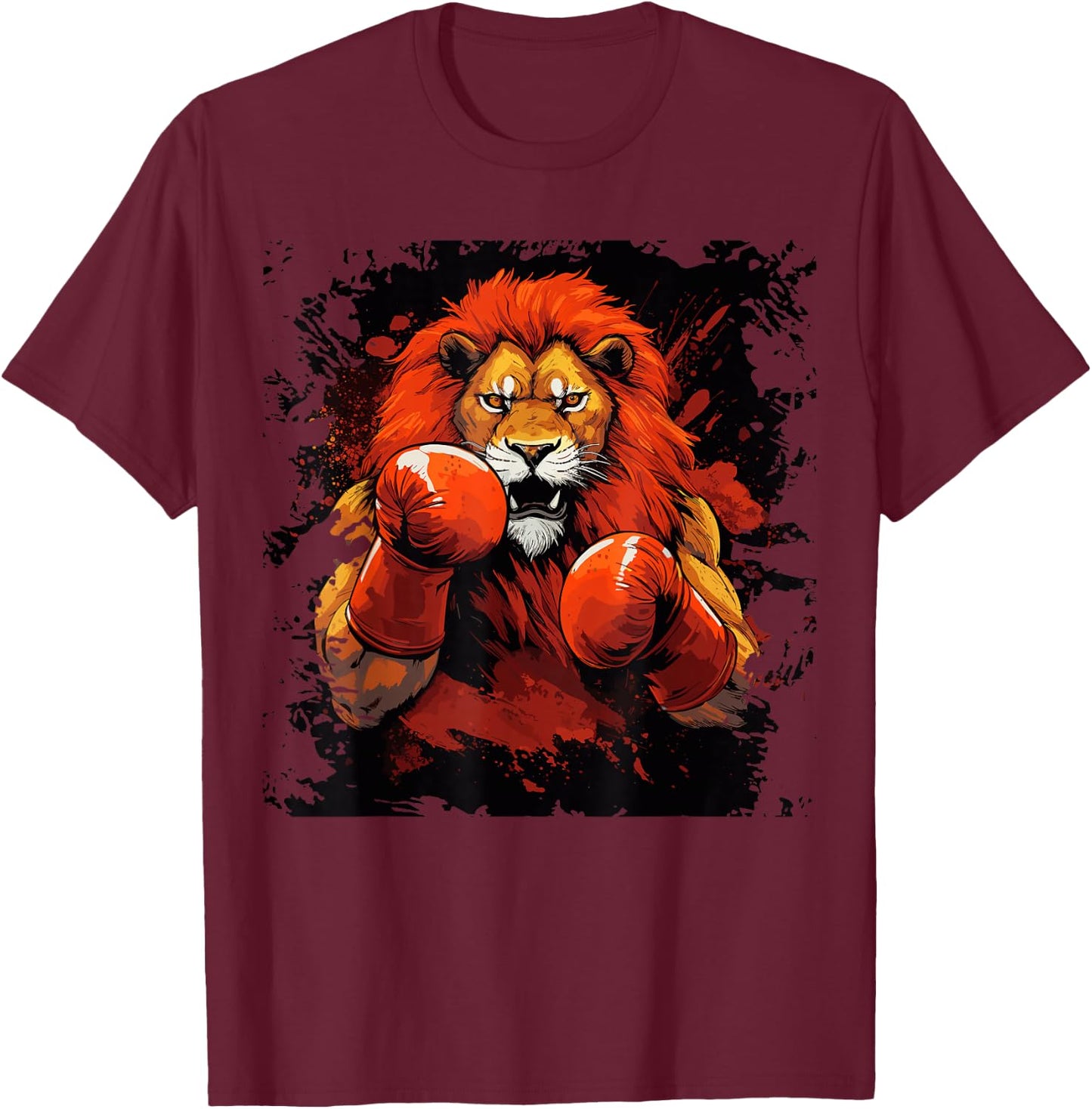 Vintage Boxing Lion Boxer With Sport Boxing Gloves T-Shirt - T-Shirt | Maroon