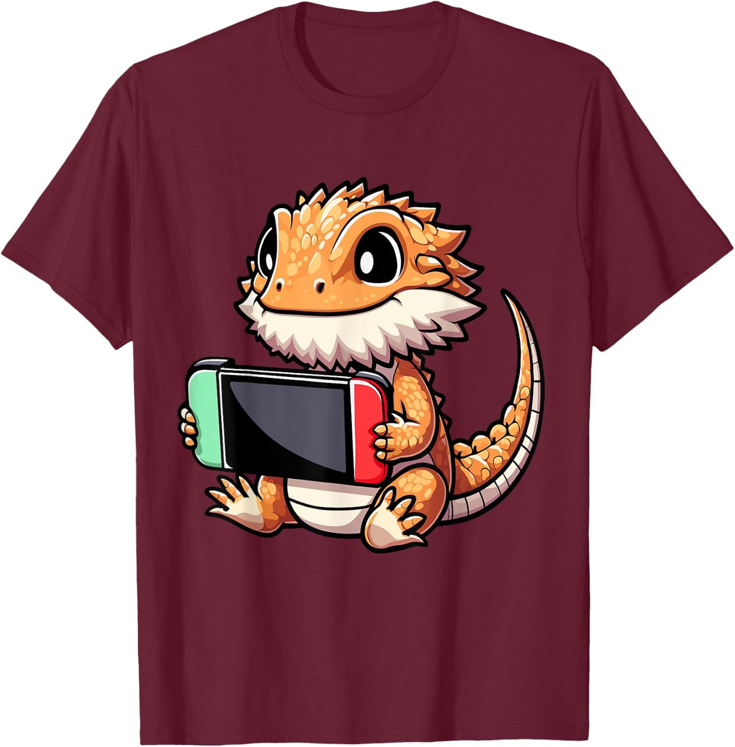 Cute Bearded Dragon Gamer - Funny Video Game Lizard T-Shirt - T-Shirt | Maroon