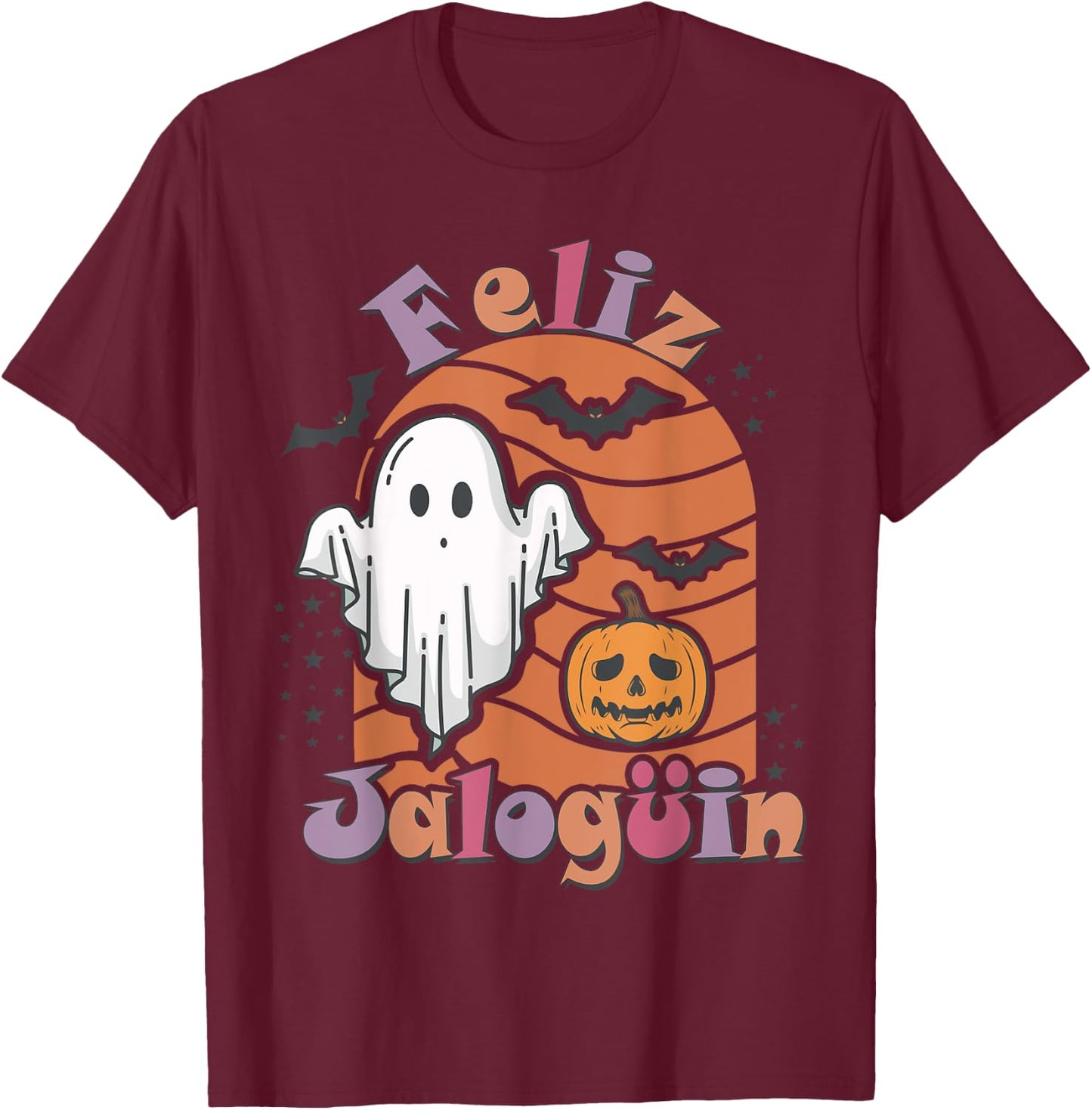 Feliz Jaloguin Cute Spanish Haloween Latino T-Shirt - T-Shirt | Maroon