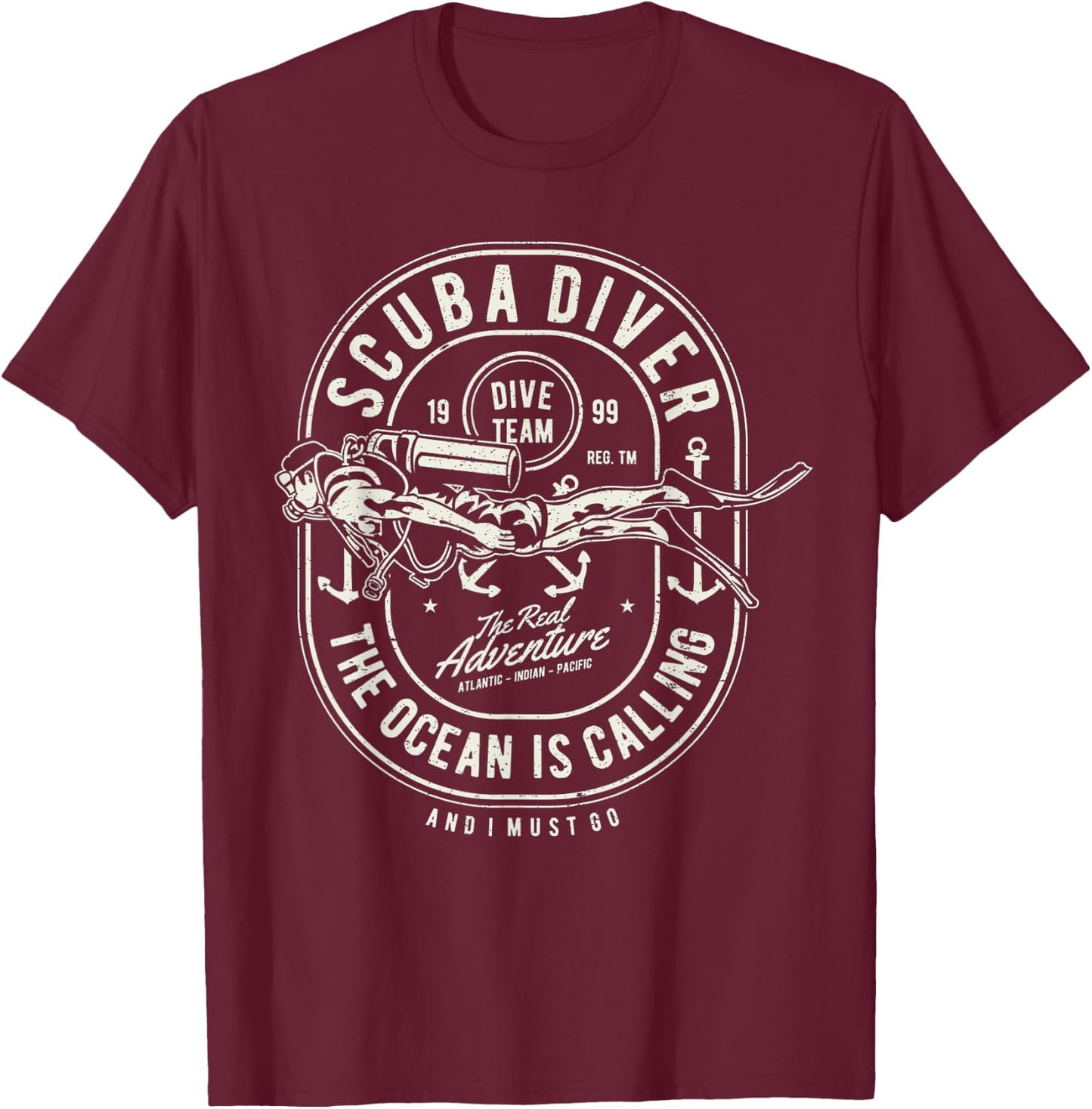 The Ocean Is Calling And I Must Go - Scuba Diving Diver Dive T-Shirt - T-Shirt | Maroon