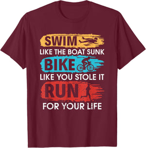 Cool Triathlon Women Swim Bike Run Triathlete T-Shirt - T-Shirt | Maroon