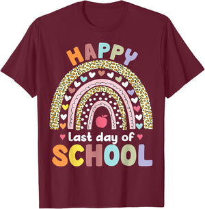 Happy Last Day of School Rainbow Leopard Teacher Student T-Shirt - T-Shirt | Maroon
