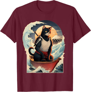 Japanese Samurai Cat Men Women Girls Kids T-Shirt - T-Shirt | Maroon
