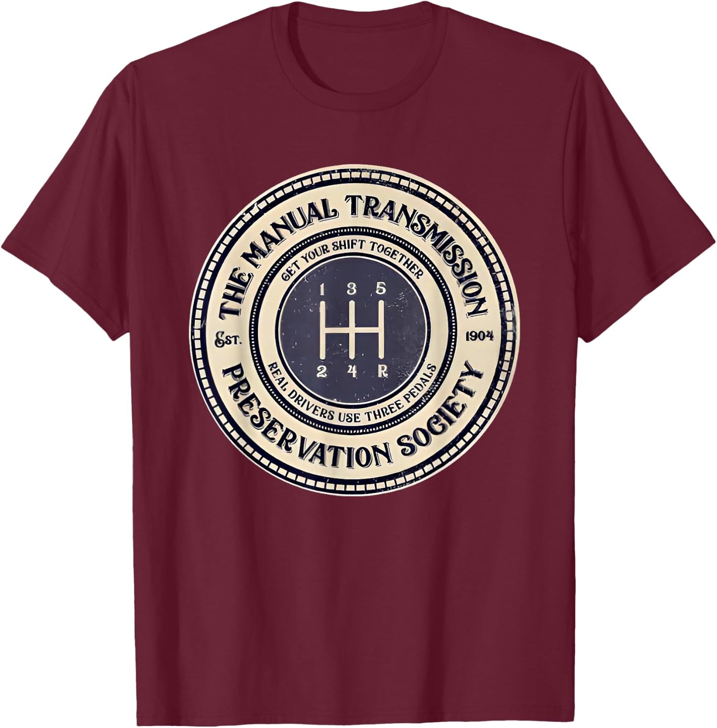 5 Speed the Manual Transmission Preservation Society T-Shirt - T-Shirt | Maroon