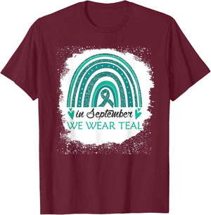 In September We Wear Teal Bleached Rainbow PCOS Fighter T-Shirt - T-Shirt | Maroon