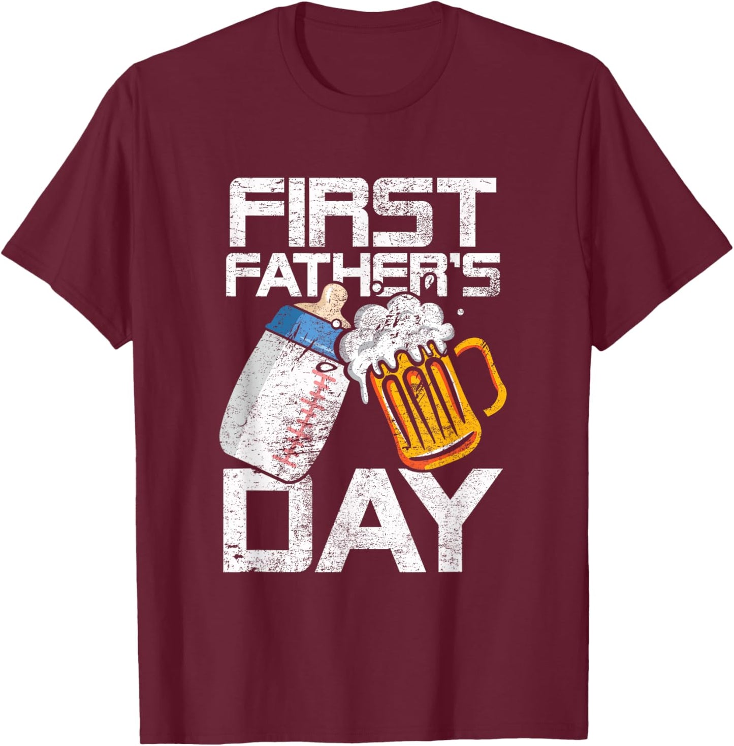 Beer Baby Bottle Daddy Dad Joke First Fathers Day Men Women T-Shirt - T-Shirt | Maroon