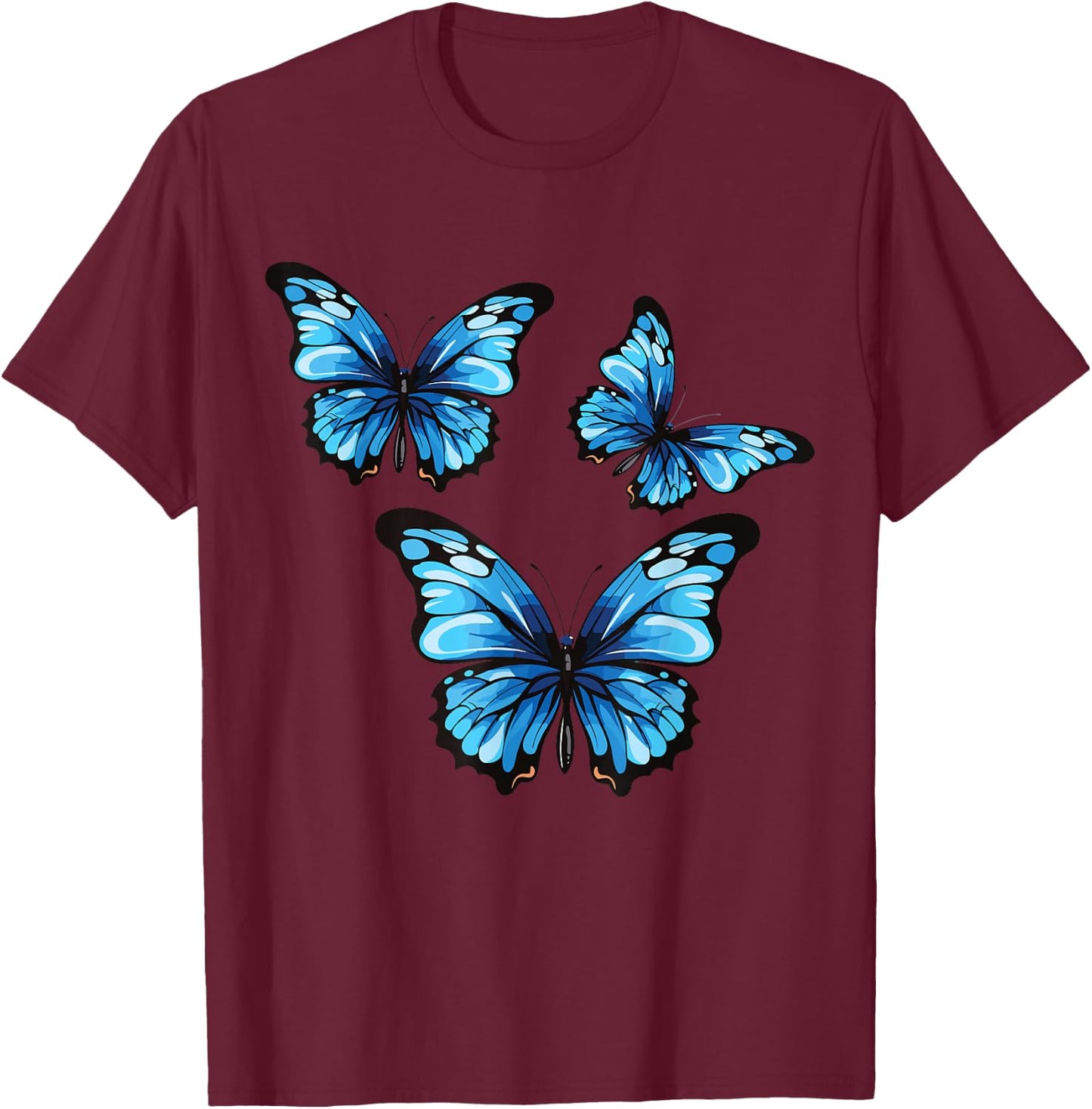 Blue Butterfly Art Garden Beautiful Butterflies Insects T-Shirt - T-Shirt | Maroon