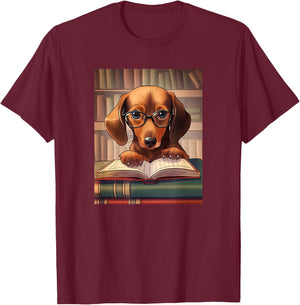 Dachshund Reading Funny Dog Book Lover Men Women Kids T-Shirt - T-Shirt | Maroon