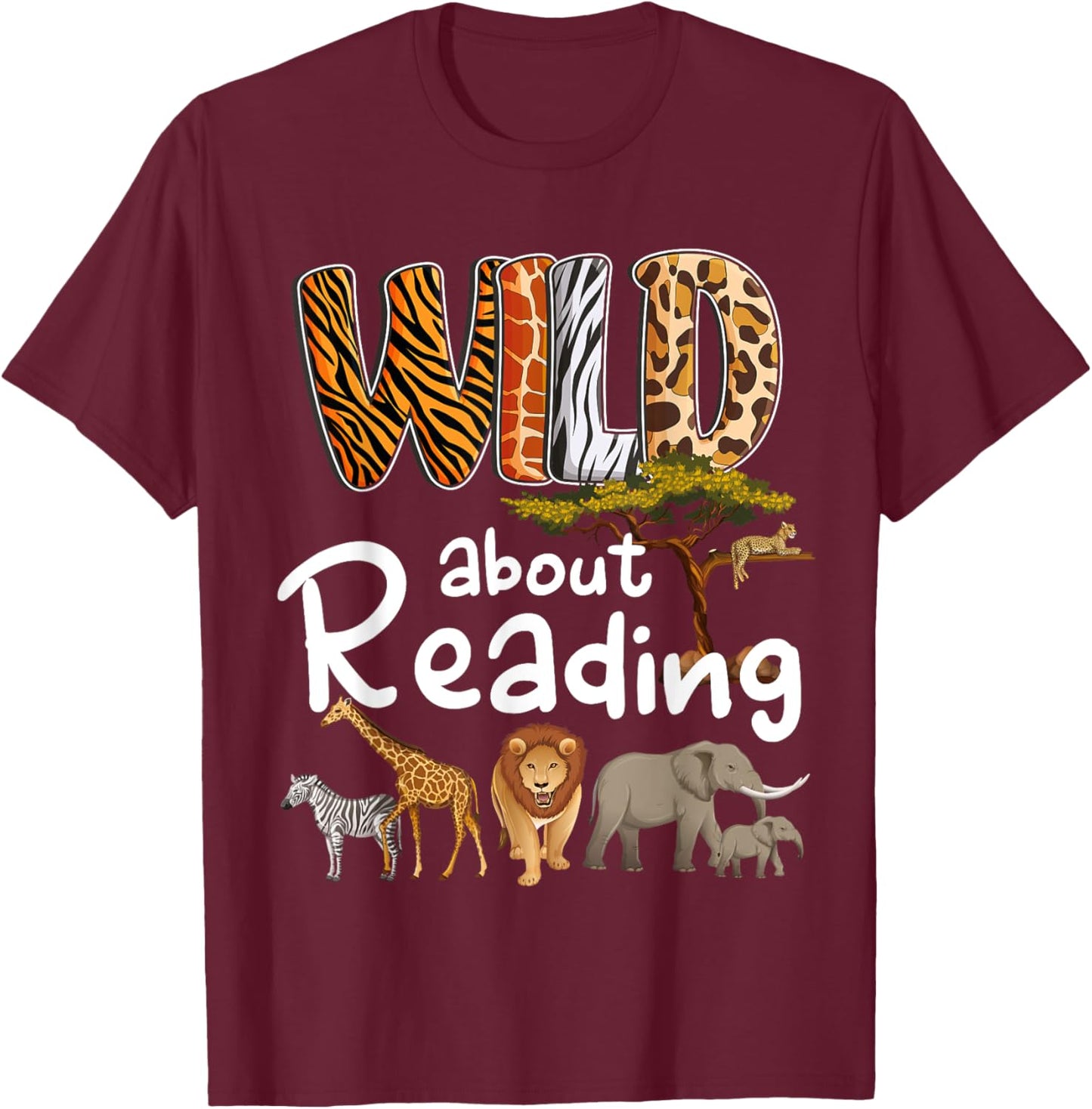 Wild About Reading Books Reader Lover Bookworm Librarian Men T-Shirt - T-Shirt | Maroon