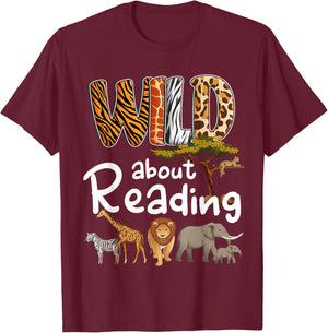 Wild About Reading Books Reader Lover Bookworm Librarian Men T-Shirt - T-Shirt | Maroon