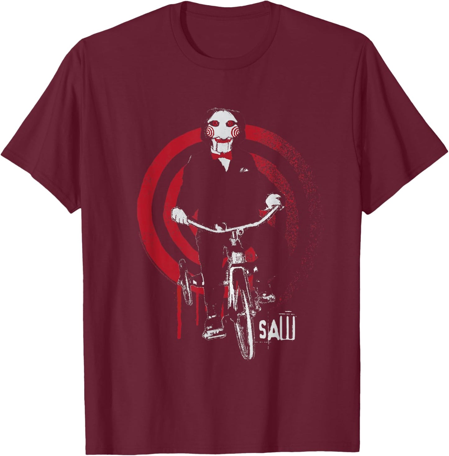 Saw Jigsaw on Bike T-Shirt - T-Shirt | Maroon