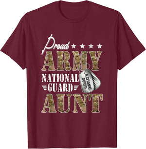 Proud Army National Guard Aunt National Guard Women's Black Regular Fit Short Sleeve Small Modern Military Graduation T-Shirt - T-Shirt | Maroon