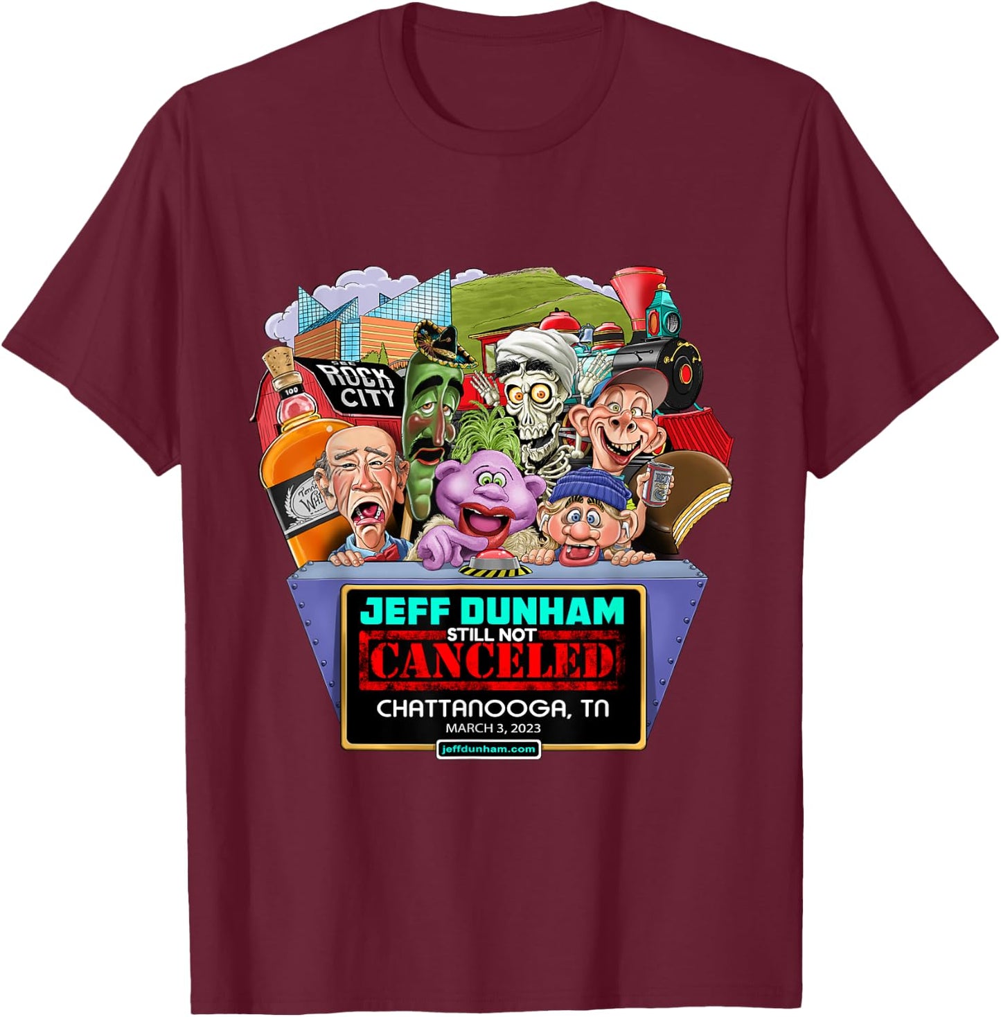 Jeff Dunham Chattanooga, TN (03/03/23) T-Shirt - T-Shirt | Maroon