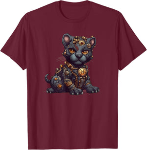 Panther in steampunk mechanical gear, vibrant feline T-Shirt - T-Shirt | Maroon