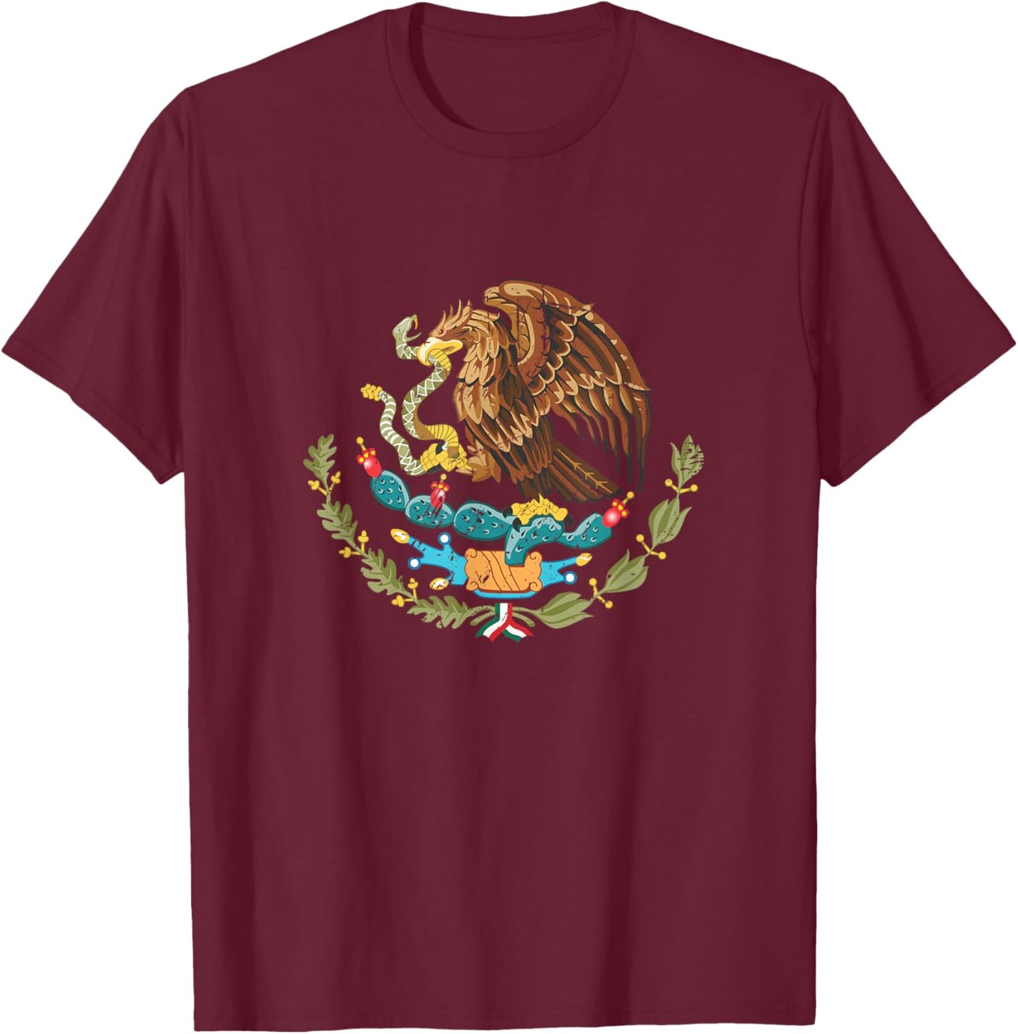 Vintage Mexican Flag Eagle Snake Independence Mexico Pride T-Shirt - T-Shirt | Maroon