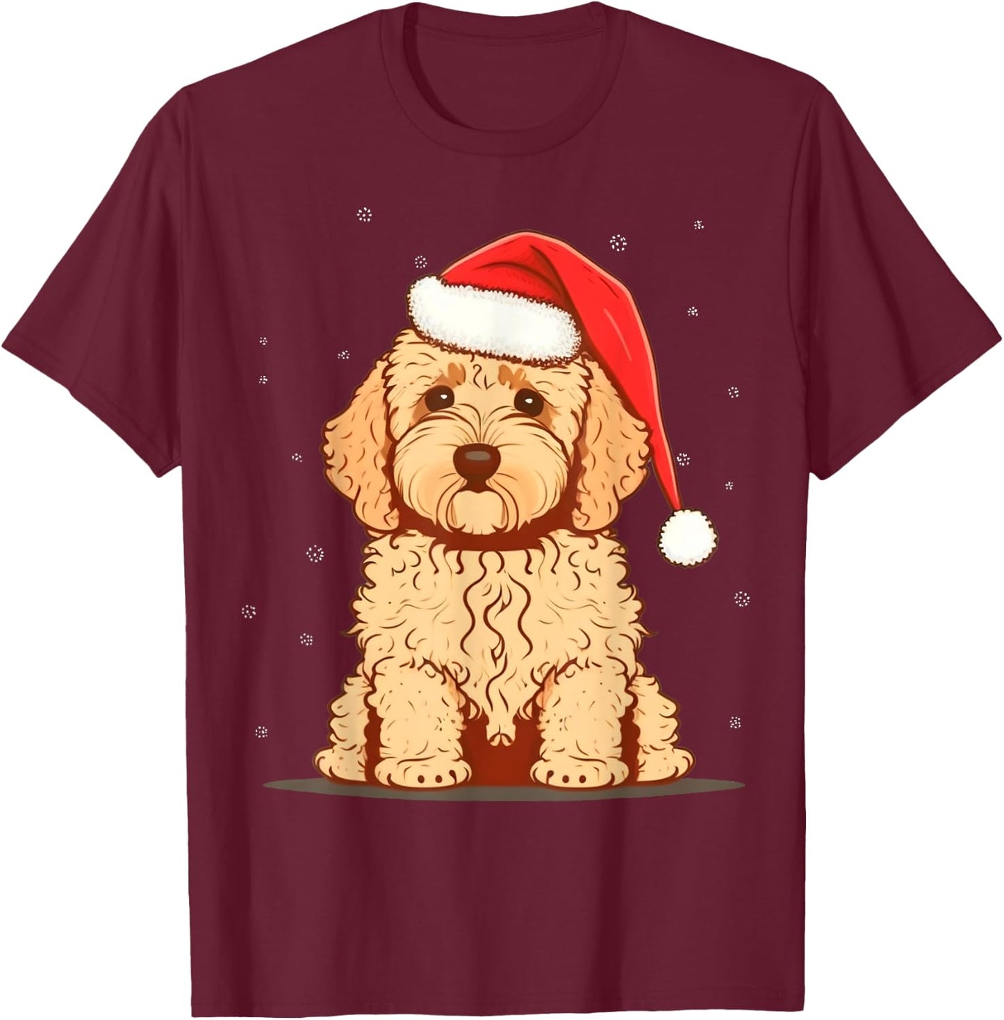 Xmas Golden Doodle Santa on Christmas Goldendoodle T-Shirt - T-Shirt | Maroon