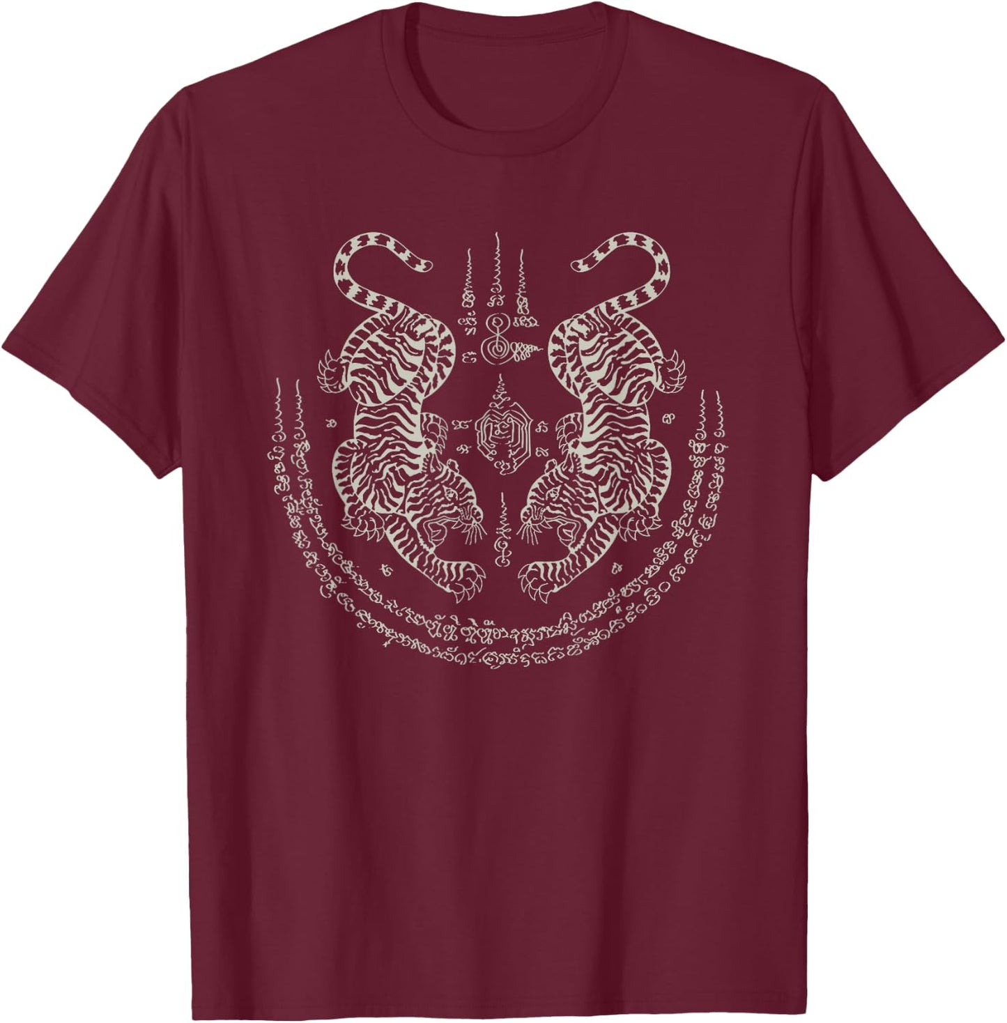 Thai Tattoo Twin Tiger Sak Yant Muay Thai Thailand Graphic T-Shirt - T-Shirt | Maroon