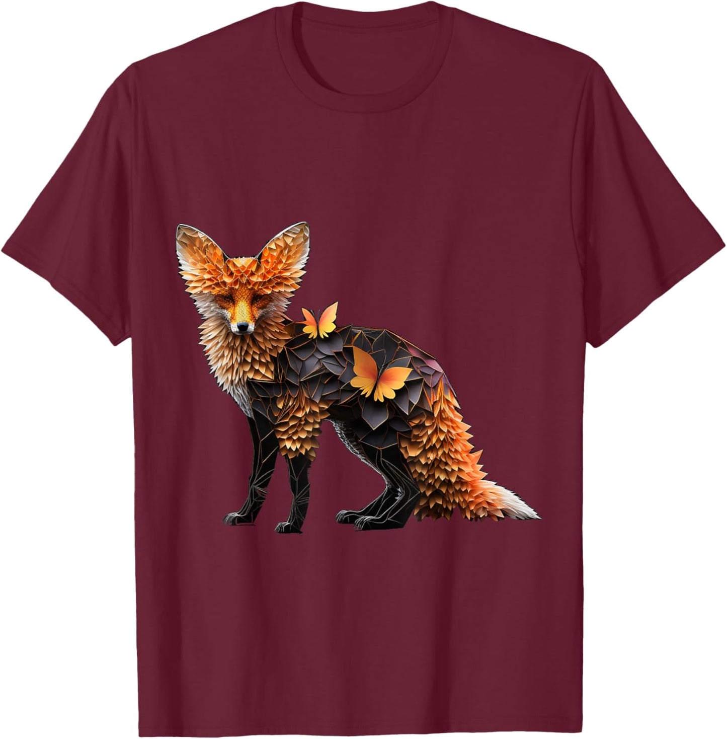 Fox Art Animal Lover Motif Animal Print Fox T-Shirt - T-Shirt | Maroon